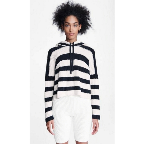 🆕️ Rag & Bone Sunny Cotton Stripe Hoodie Sweater Navy White Size Medium - Picture 3 of 16